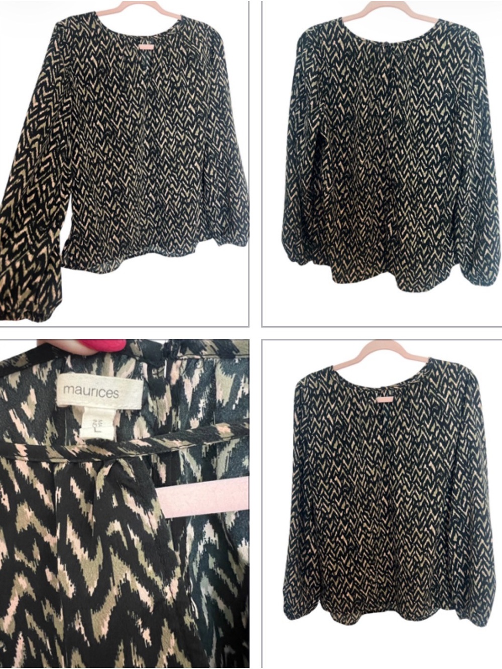 Maurices Black and Cream Abstract Chevron Blouse